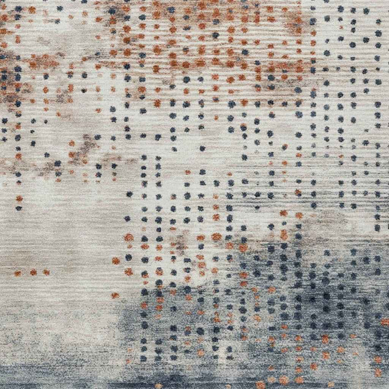 5' X 8' Linen And Navy Blue Geometric Washable Indoor Outdoor Area Rug