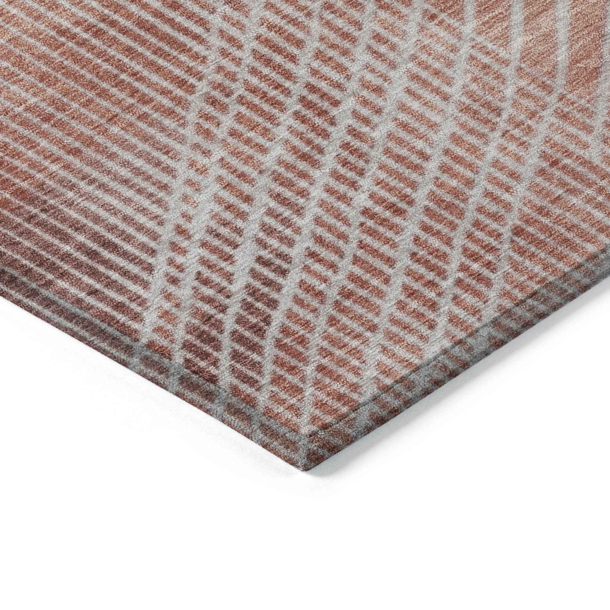 8' Salmon And Beige Round Geometric Washable Indoor Outdoor Area Rug