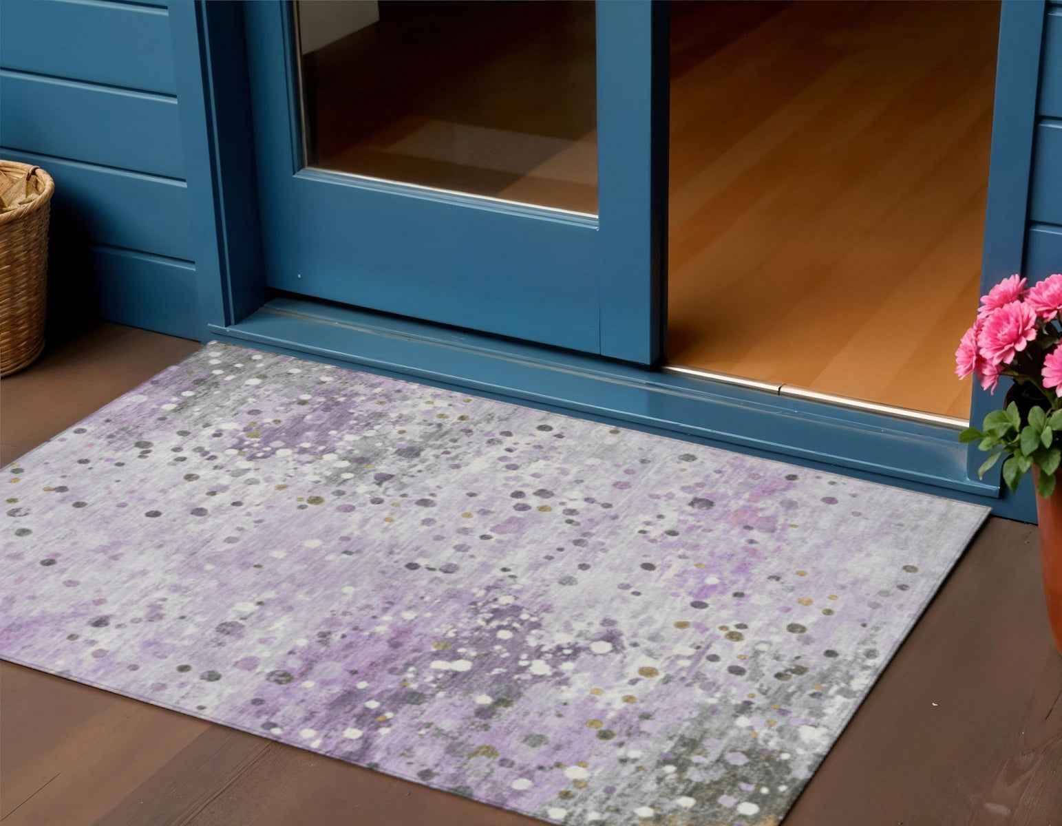 3' X 5' Lavender And Ivory Abstract Washable Indoor Outdoor Area Rug