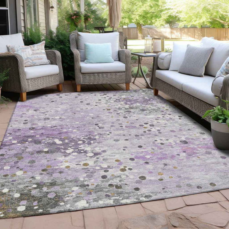 3' X 5' Lavender And Ivory Abstract Washable Indoor Outdoor Area Rug