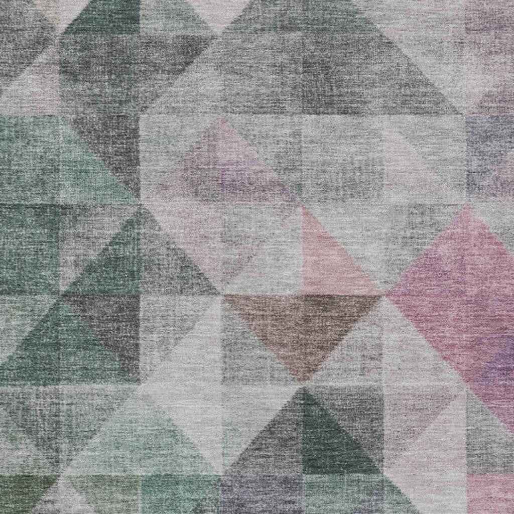 9' X 12' Blush And Green Geometric Washable Indoor Outdoor Area Rug