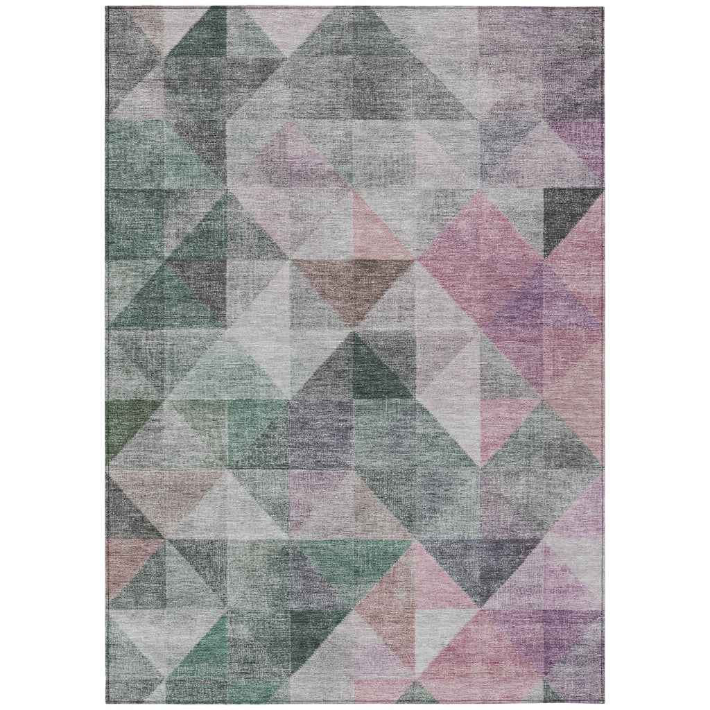 9' X 12' Blush And Green Geometric Washable Indoor Outdoor Area Rug