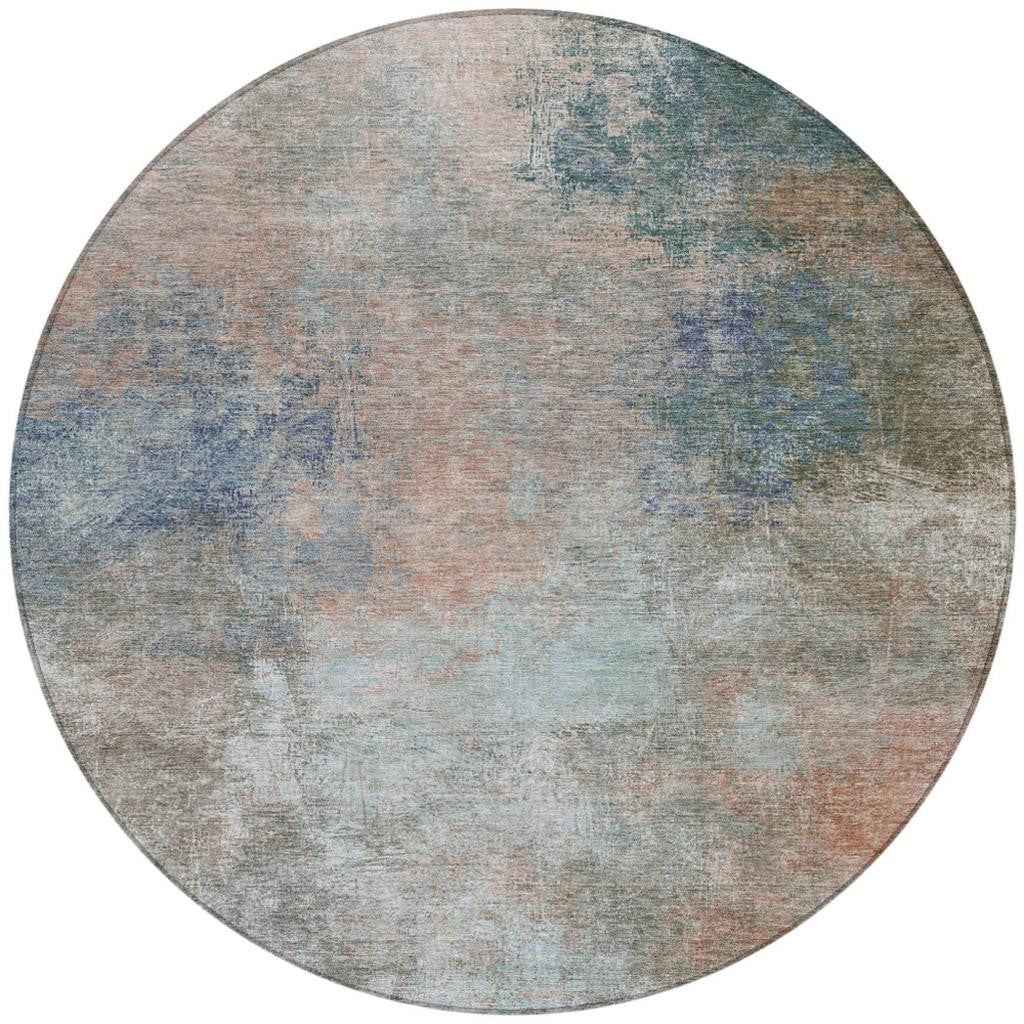 8' Copper And Navy Blue Round Abstract Washable Indoor Outdoor Area Rug