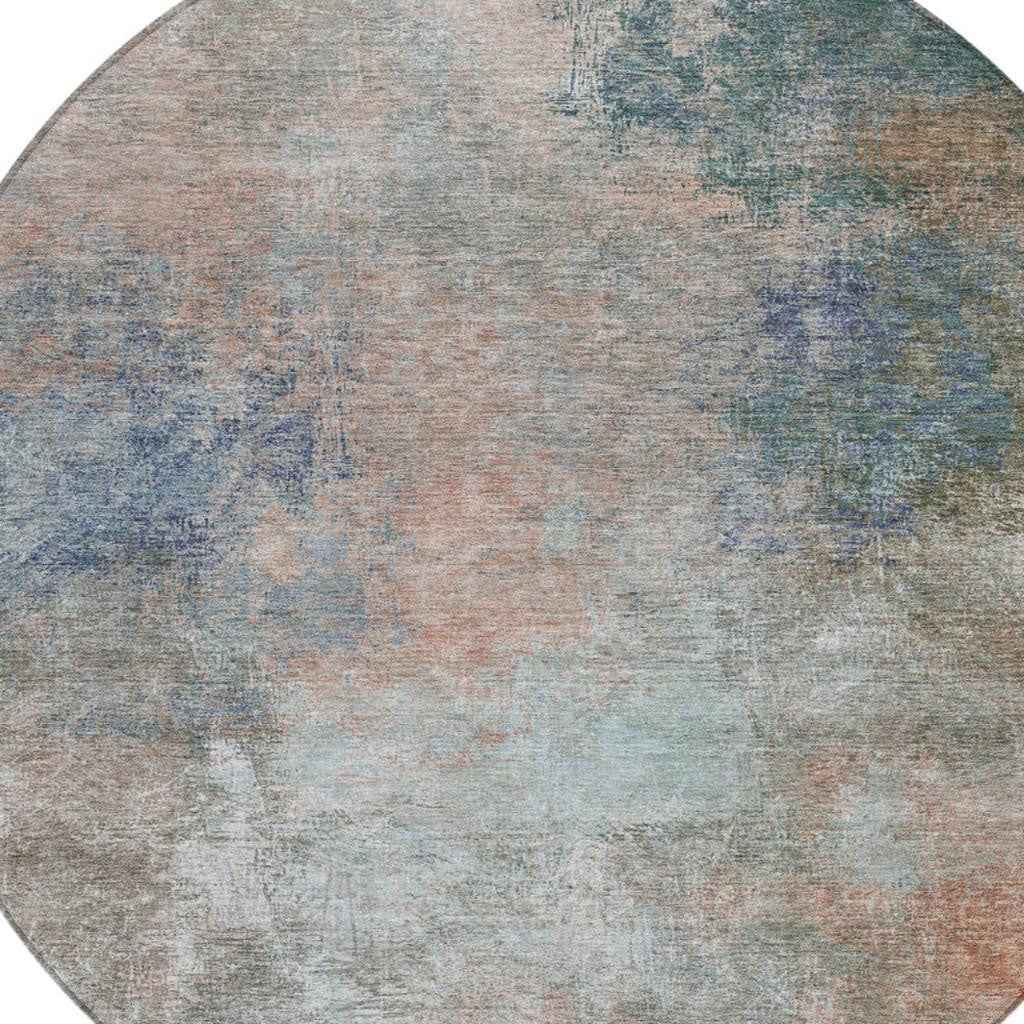 8' Copper And Navy Blue Round Abstract Washable Indoor Outdoor Area Rug