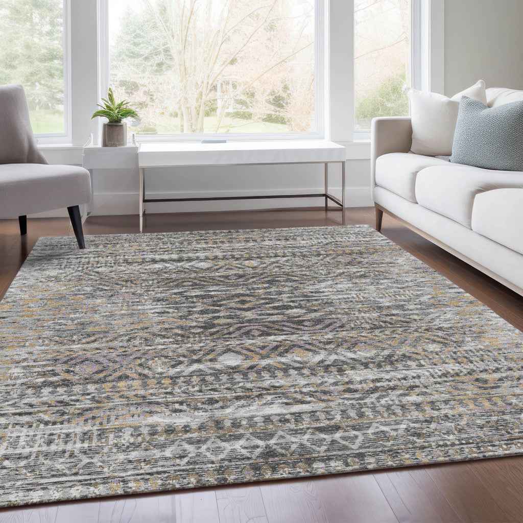 3' X 5' Gray And Beige Moroccan Washable Indoor Outdoor Area Rug
