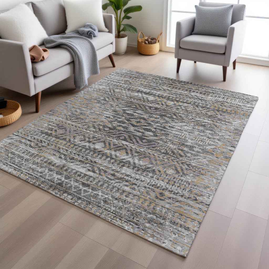 3' X 5' Gray And Beige Moroccan Washable Indoor Outdoor Area Rug