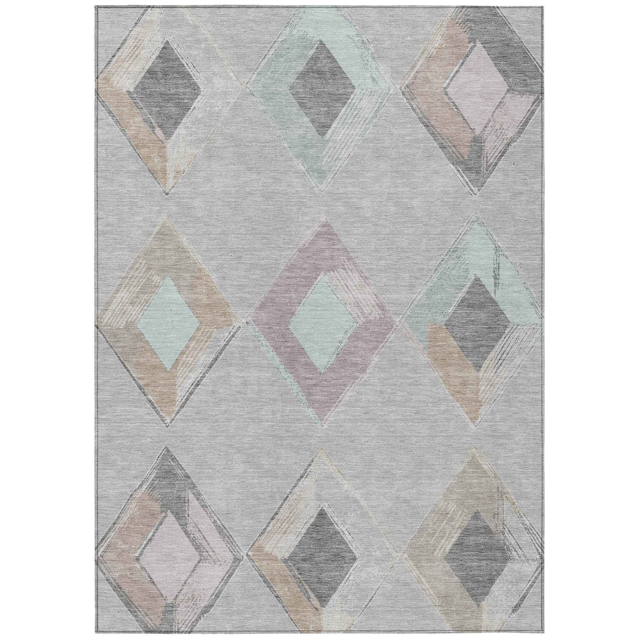 3' X 5' Gray Beige And Taupe Geometric Washable Indoor Outdoor Area Rug