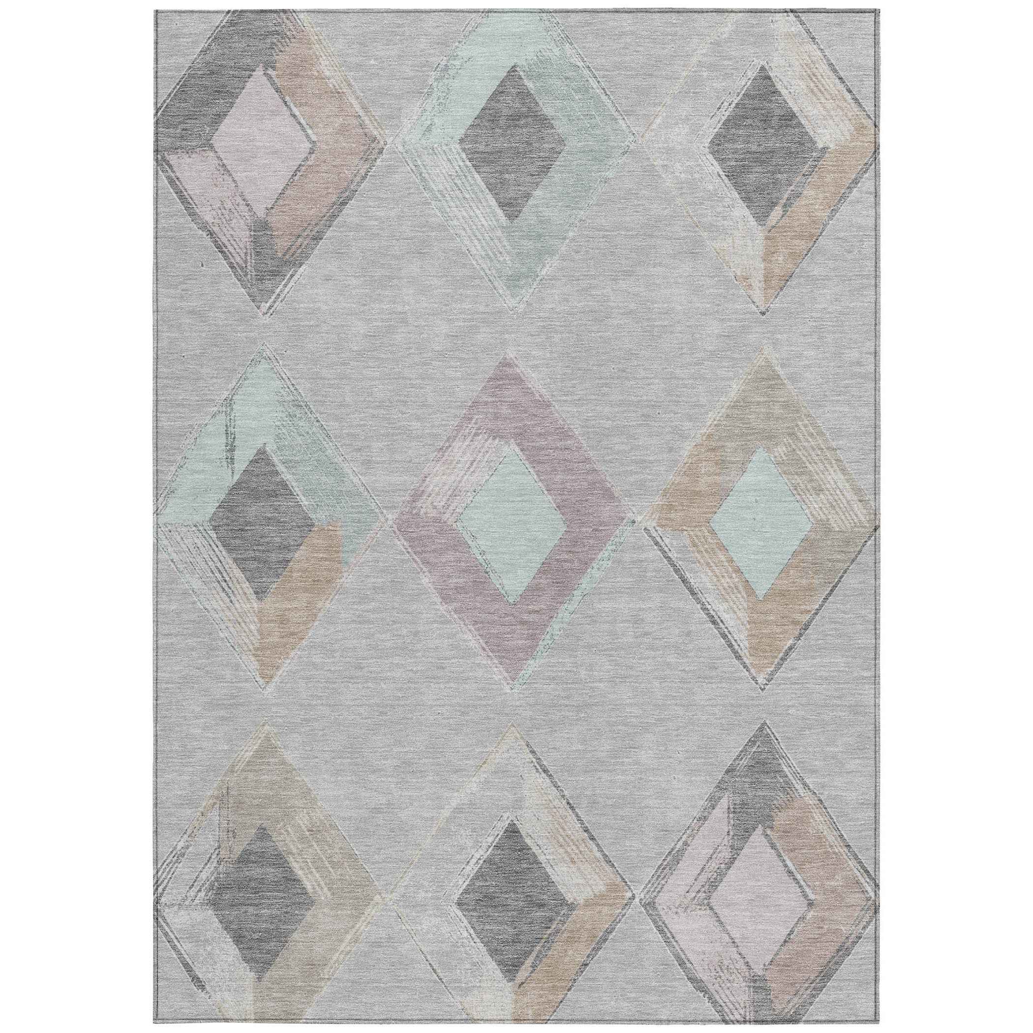 3' X 5' Gray Beige And Taupe Geometric Washable Indoor Outdoor Area Rug