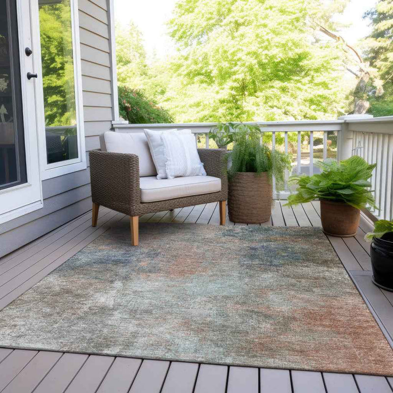 10' X 14' Copper And Navy Blue Abstract Washable Indoor Outdoor Area Rug