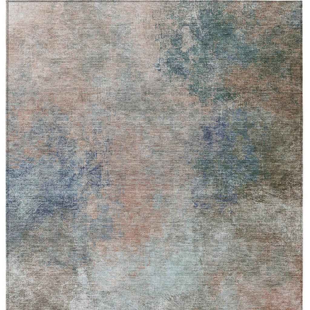 10' X 14' Copper And Navy Blue Abstract Washable Indoor Outdoor Area Rug