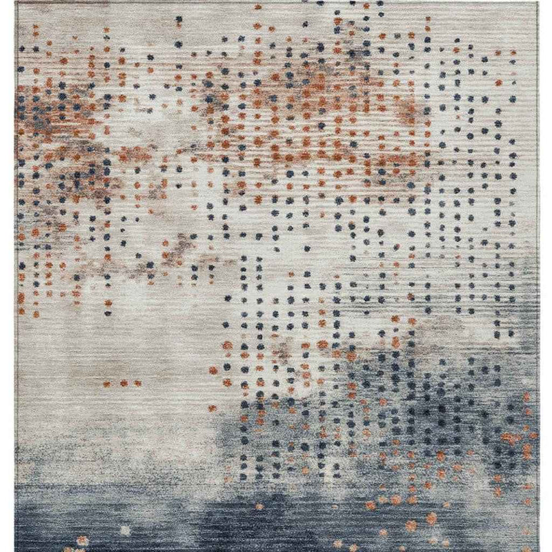 3' X 5' Linen And Navy Blue Geometric Washable Indoor Outdoor Area Rug