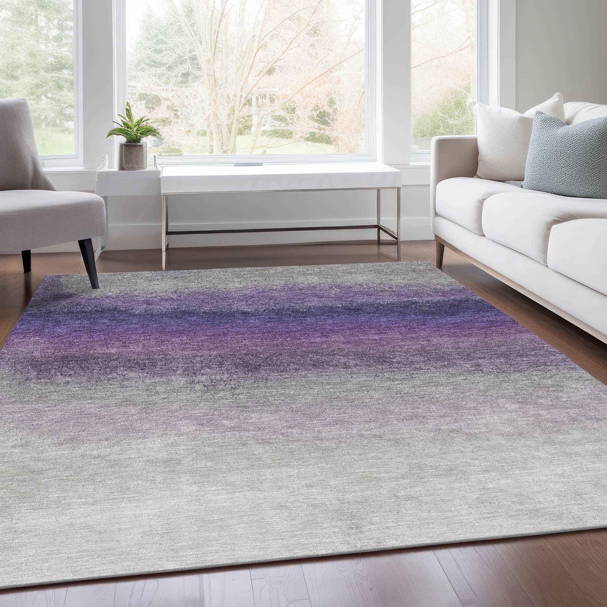 5' X 8' Lavender And Gray Ombre Washable Indoor Outdoor Area Rug