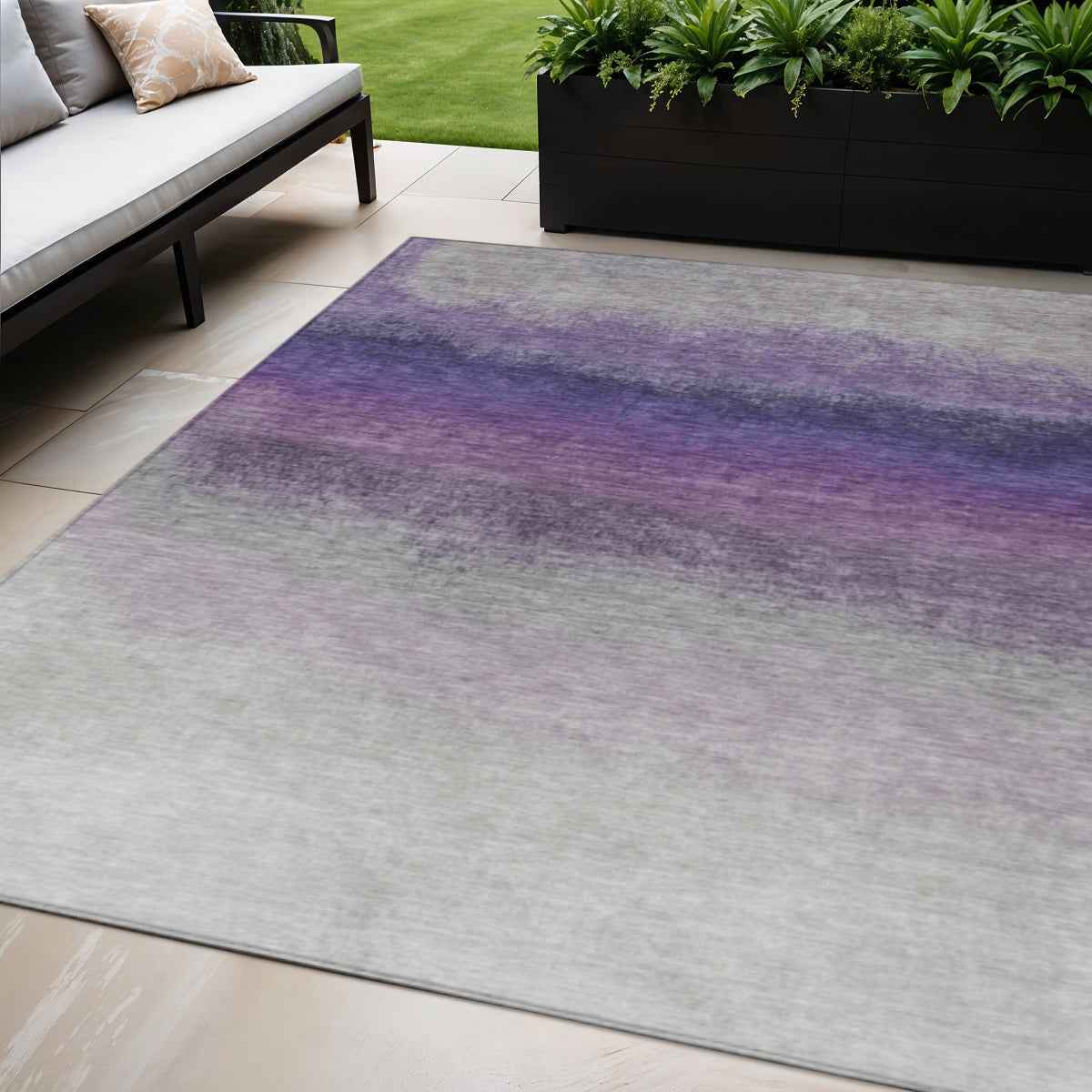 5' X 8' Lavender And Gray Ombre Washable Indoor Outdoor Area Rug