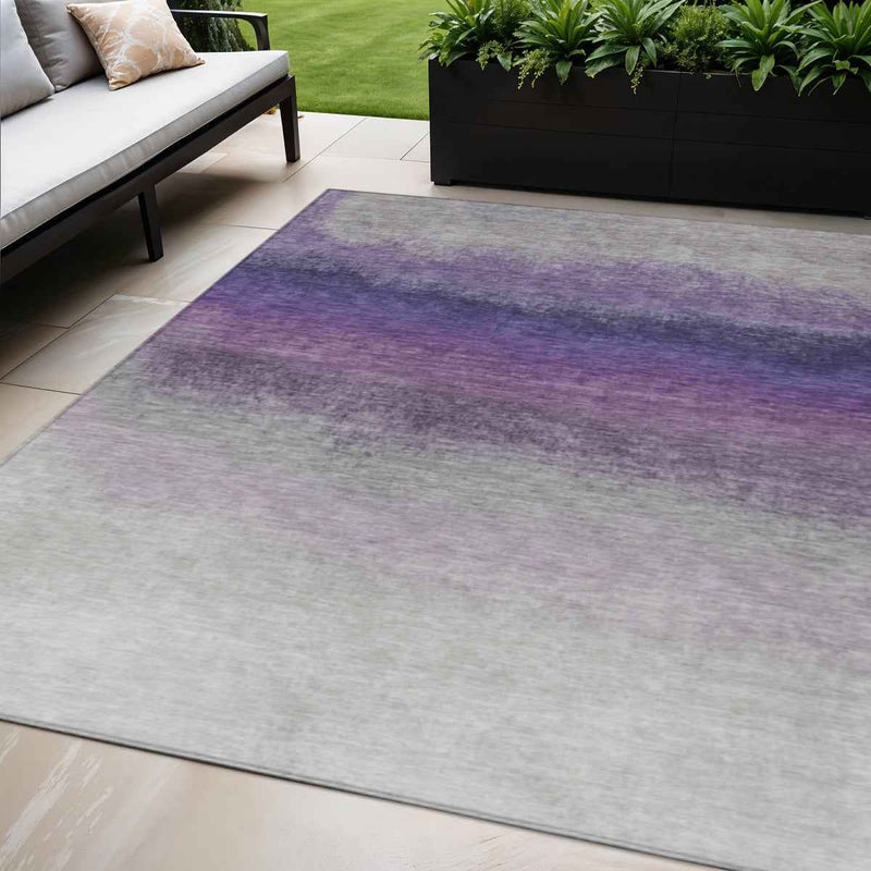 5' X 8' Lavender And Gray Ombre Washable Indoor Outdoor Area Rug