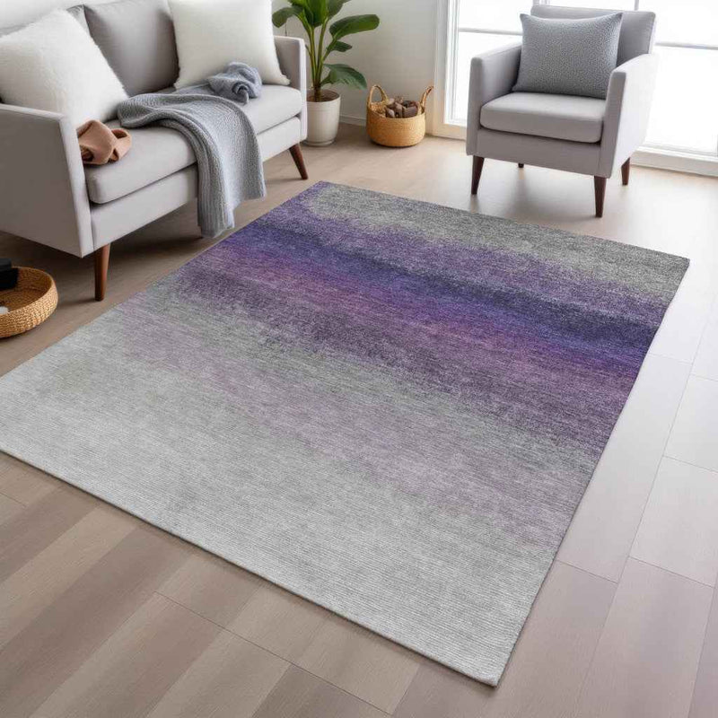 5' X 8' Lavender And Gray Ombre Washable Indoor Outdoor Area Rug