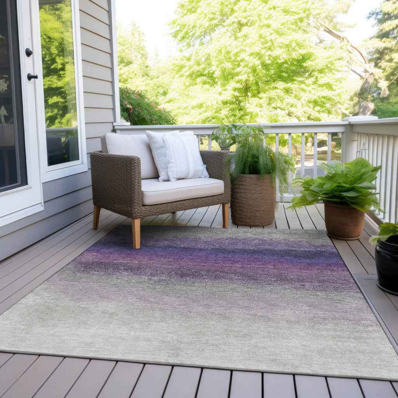 5' X 8' Lavender And Gray Ombre Washable Indoor Outdoor Area Rug