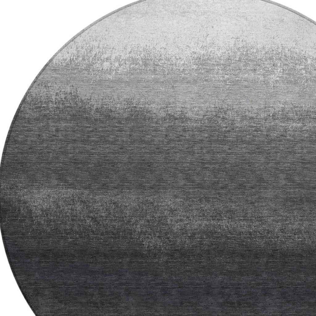 8' Gray And Silver Round Ombre Washable Indoor Outdoor Area Rug