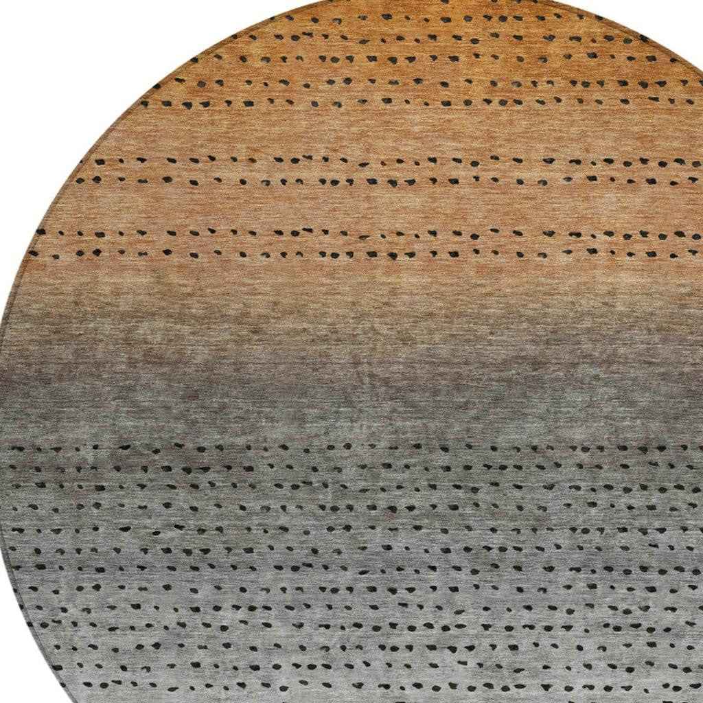 8' Copper And Gray Round Abstract Washable Indoor Outdoor Area Rug