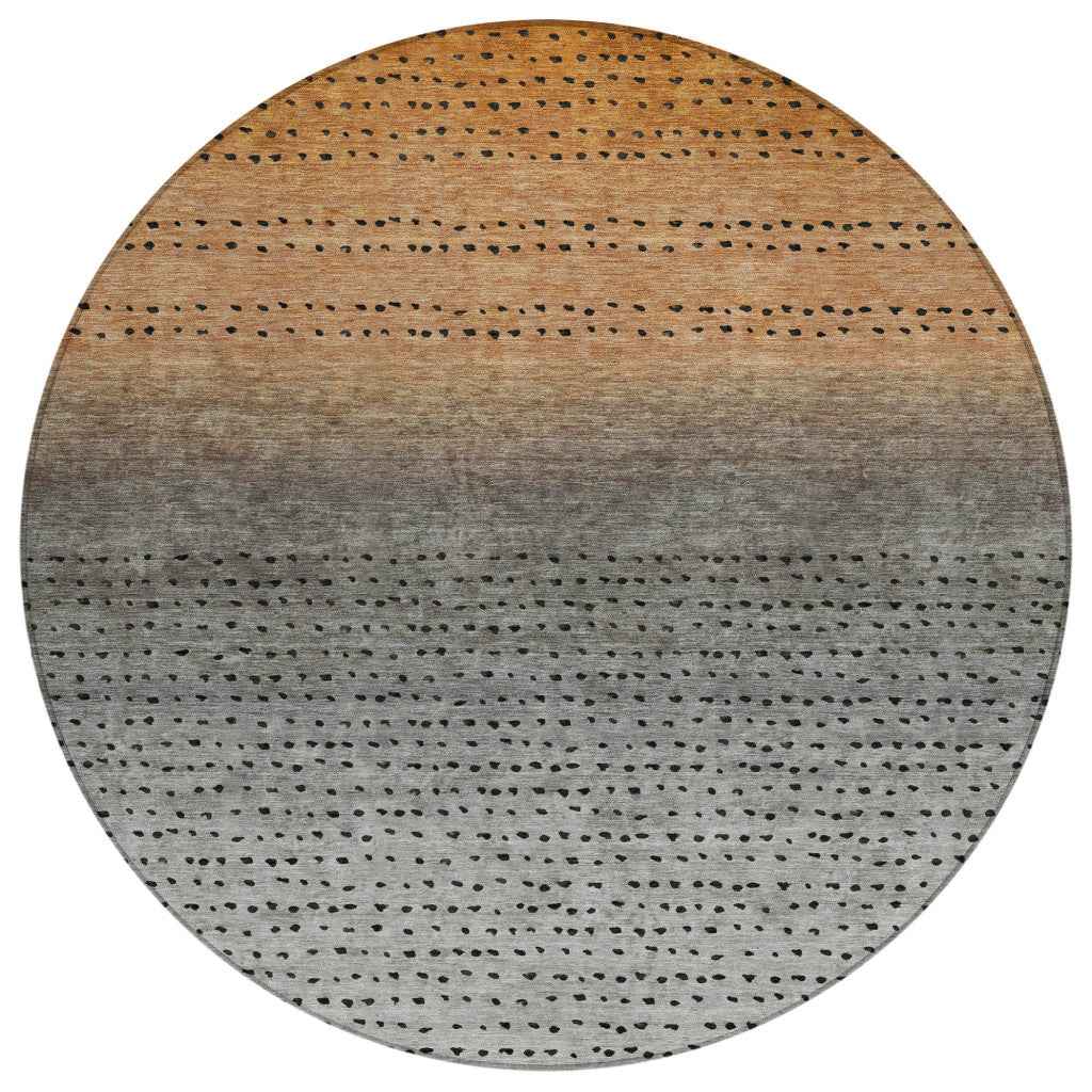 8' Copper And Gray Round Abstract Washable Indoor Outdoor Area Rug