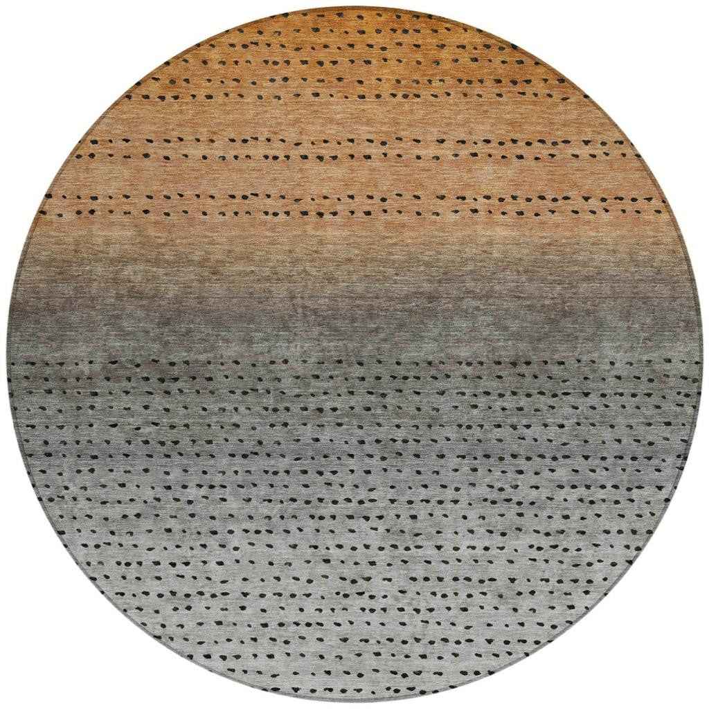 8' Copper And Gray Round Abstract Washable Indoor Outdoor Area Rug