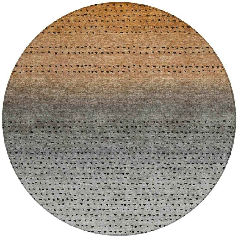8' Copper And Gray Round Abstract Washable Indoor Outdoor Area Rug