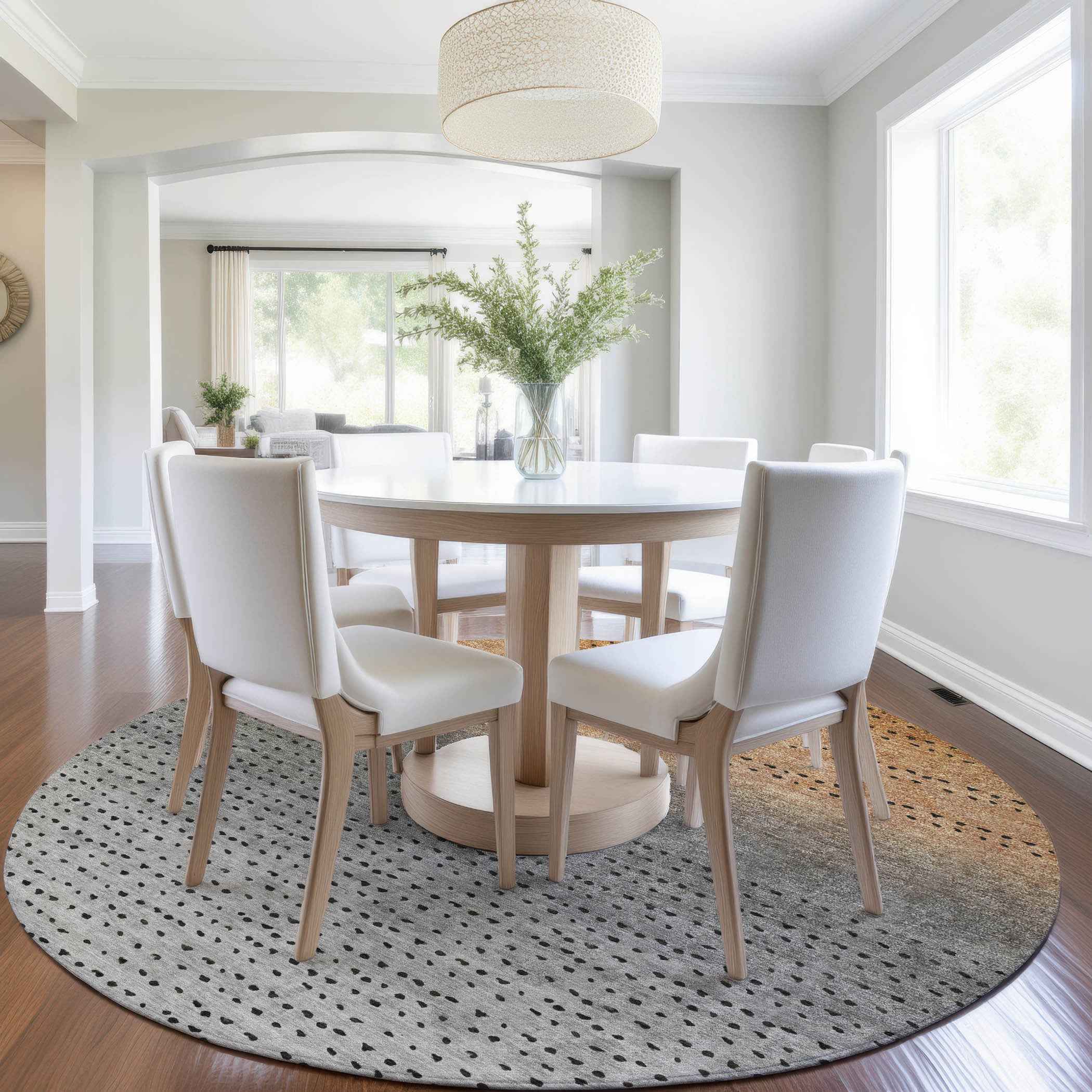 8' Copper And Gray Round Abstract Washable Indoor Outdoor Area Rug