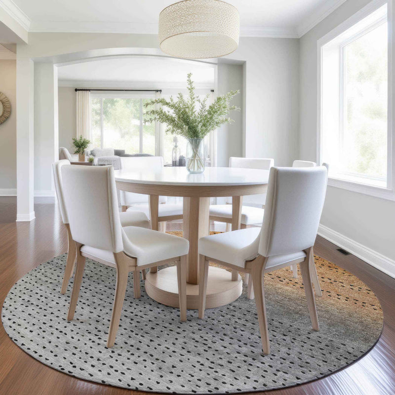 8' Copper And Gray Round Abstract Washable Indoor Outdoor Area Rug