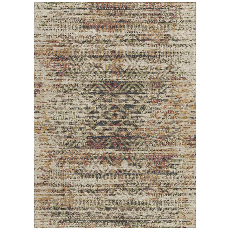 9' X 12' Beige And Fern Green Moroccan Washable Indoor Outdoor Area Rug