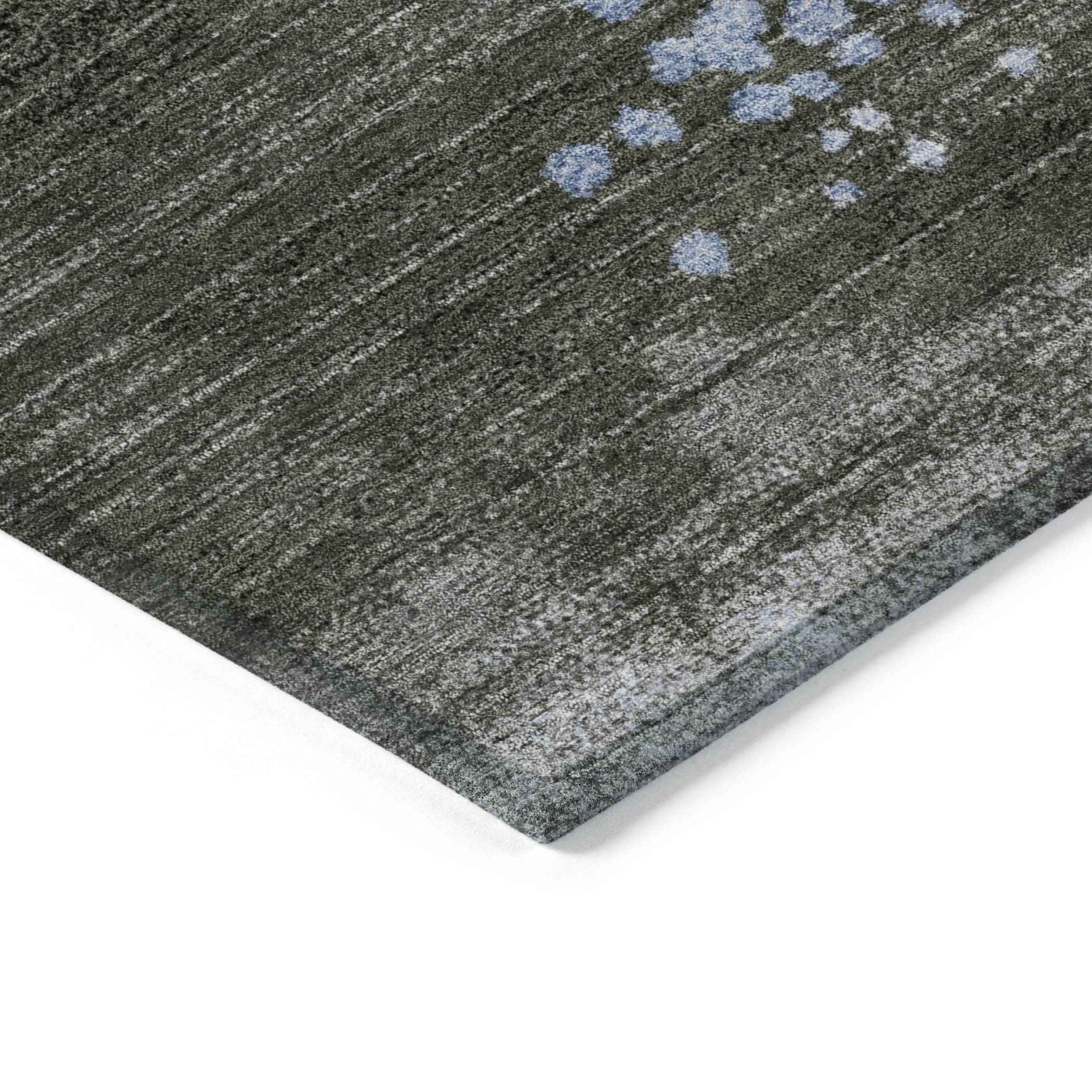 8' Denim Blue And Brown Round Geometric Washable Indoor Outdoor Area Rug