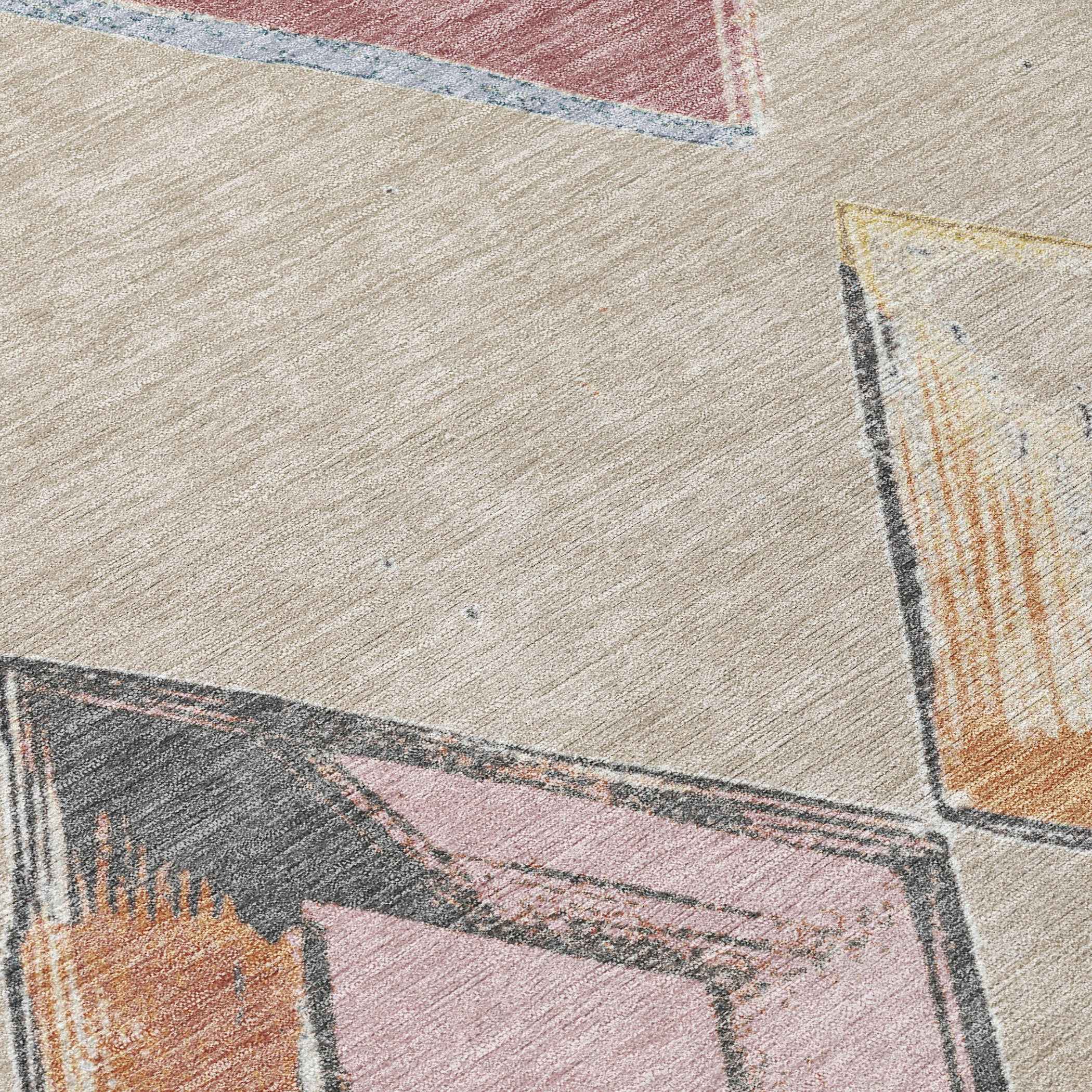 5' X 8' Beige Mauve And Charcoal Geometric Washable Indoor Outdoor Area Rug