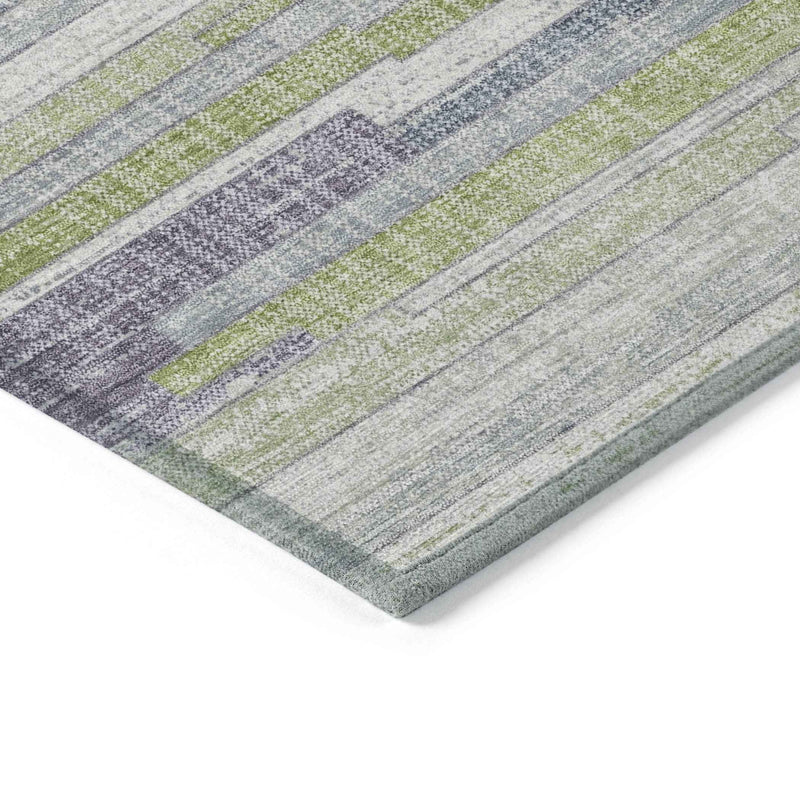 10' X 14' Artichoke Green And Plum Striped Washable Indoor Outdoor Area Rug