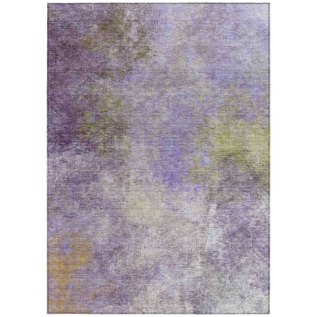 5' X 8' Purple And Olive Green Abstract Washable Indoor Outdoor Area Rug