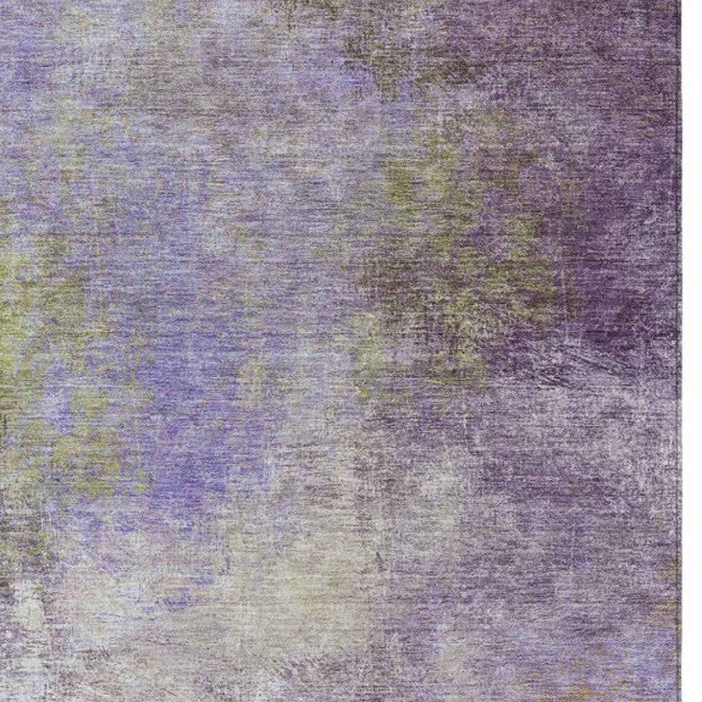 5' X 8' Purple And Olive Green Abstract Washable Indoor Outdoor Area Rug