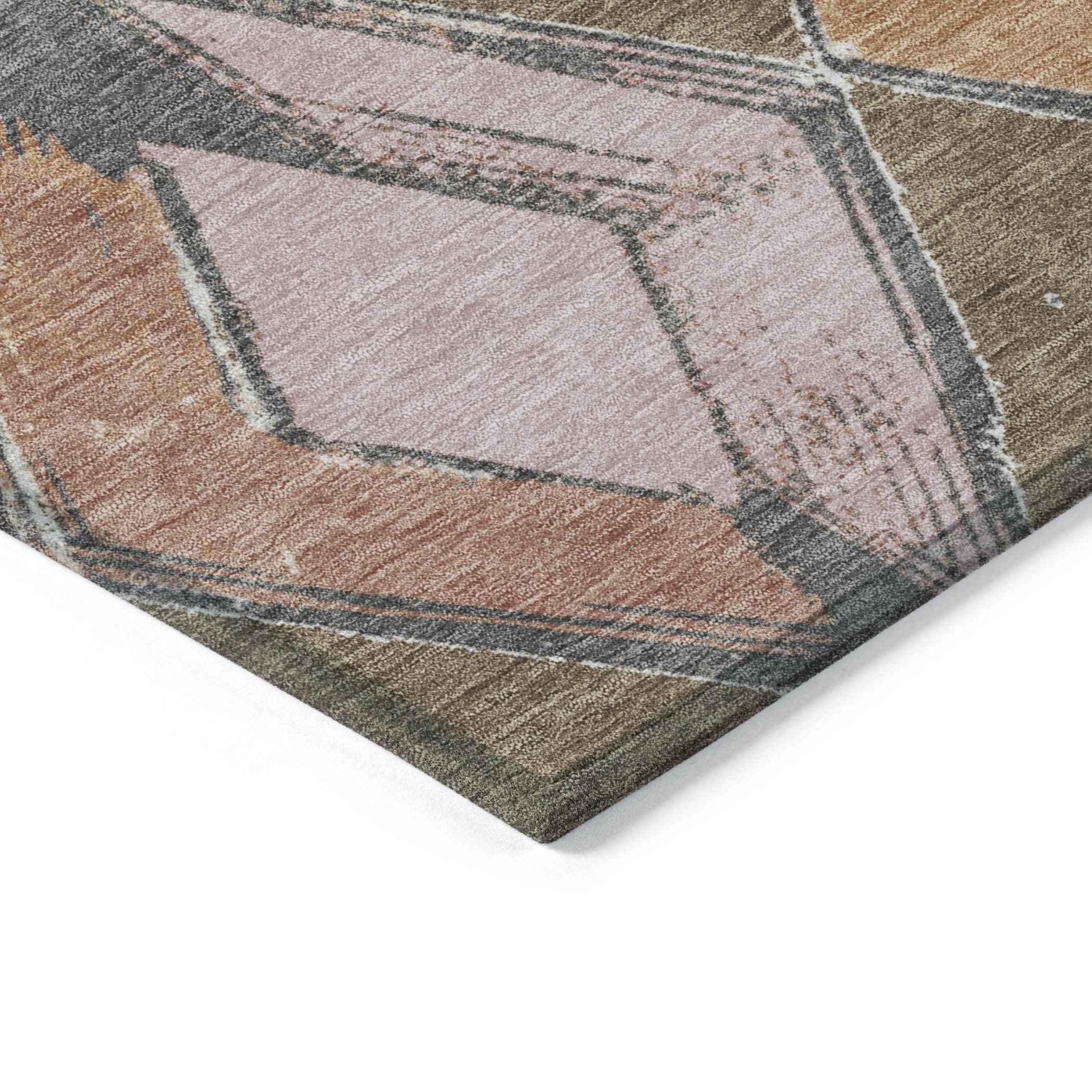 8' Brown Mauve And Charcoal Round Geometric Washable Indoor Outdoor Area Rug