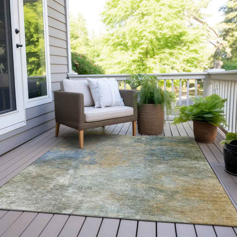 8' X 10' Khaki And Navy Blue Abstract Washable Indoor Outdoor Area Rug