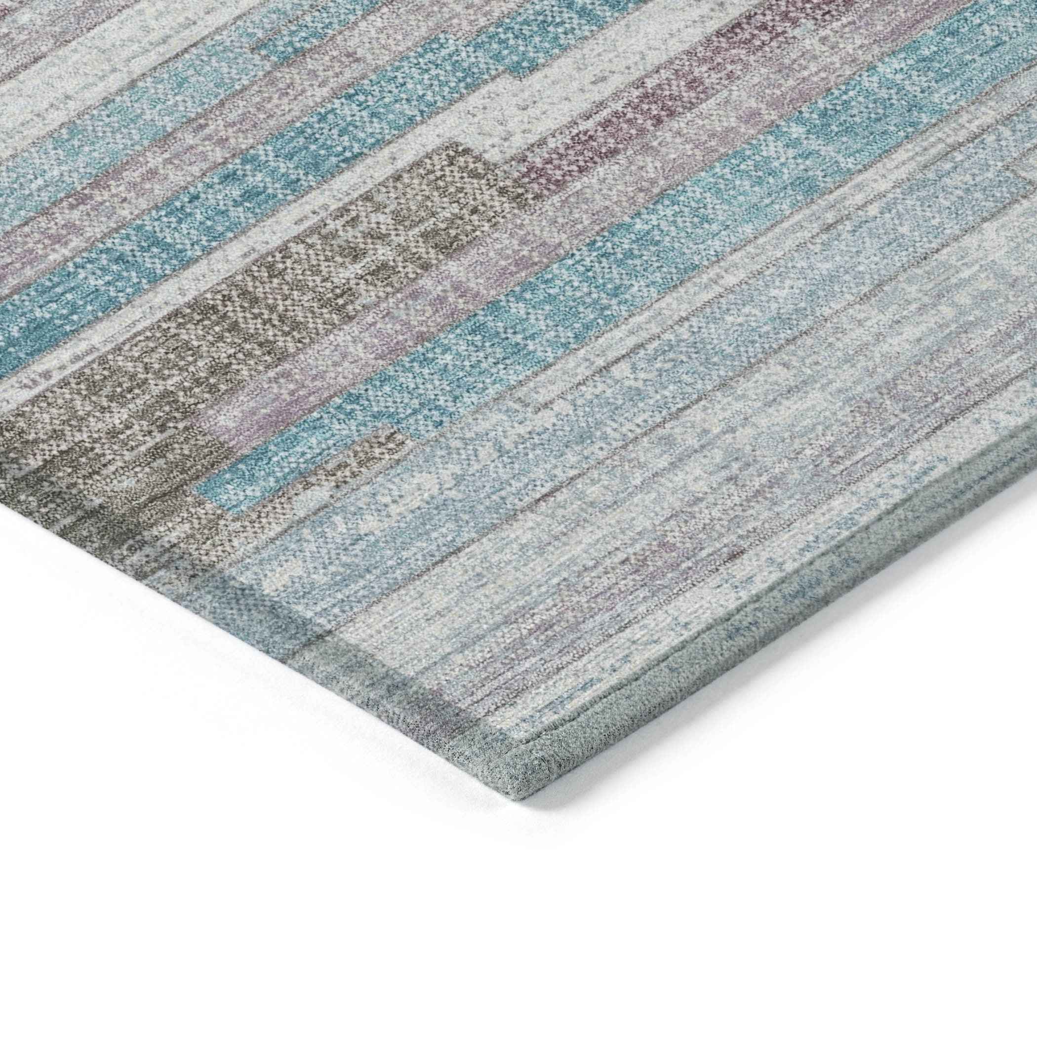 8' Teal Blue And Beige Round Striped Washable Indoor Outdoor Area Rug