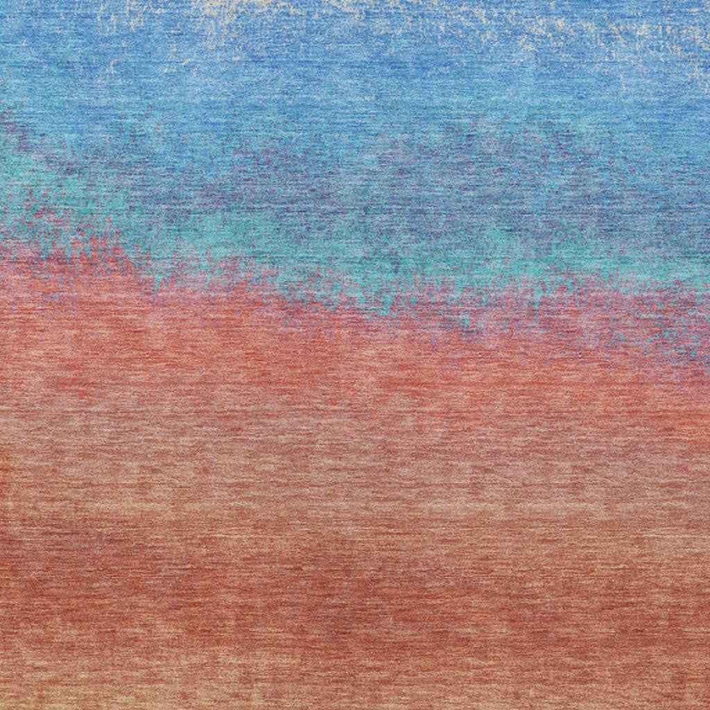 9' X 12' Coral And Blue Ombre Washable Indoor Outdoor Area Rug