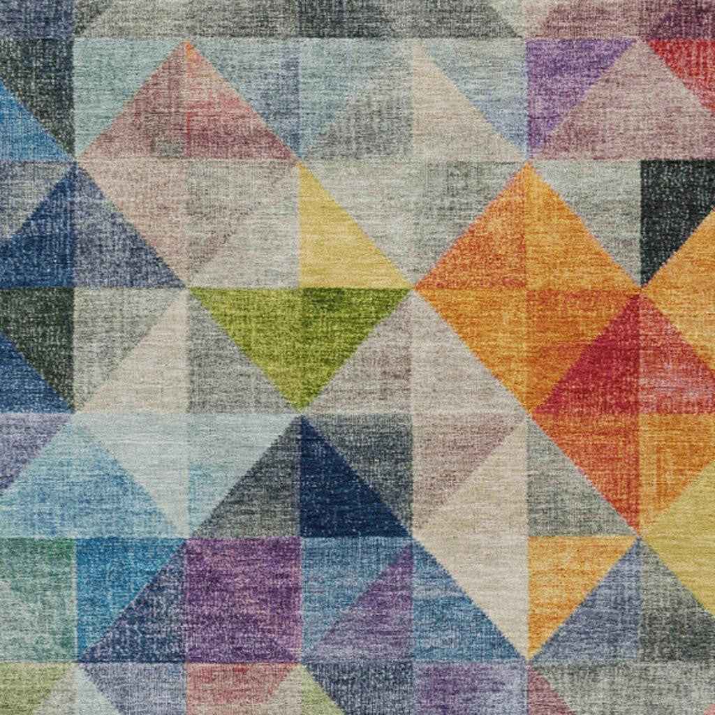 10' X 14' Beige Navy Blue And Orange Geometric Washable Indoor Outdoor Area Rug