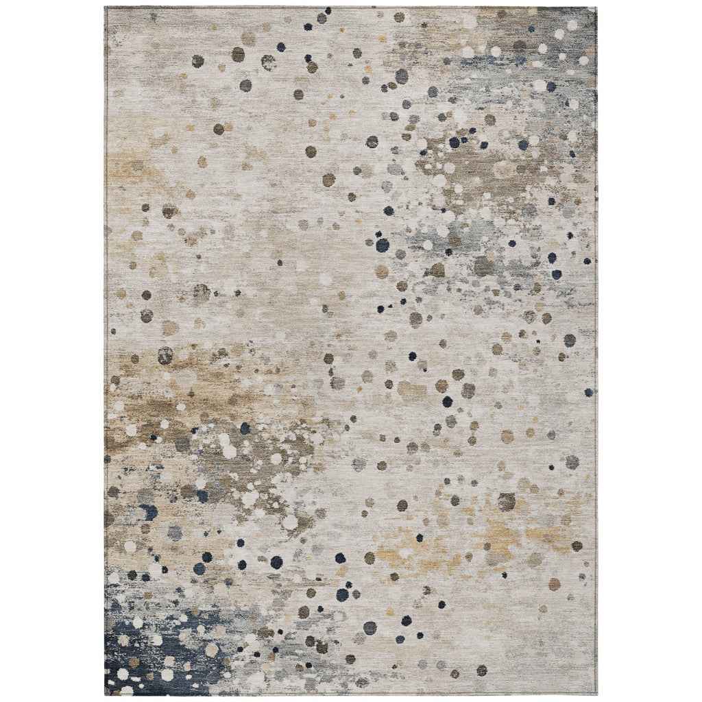 9' X 12' Ivory And Taupe Abstract Washable Indoor Outdoor Area Rug