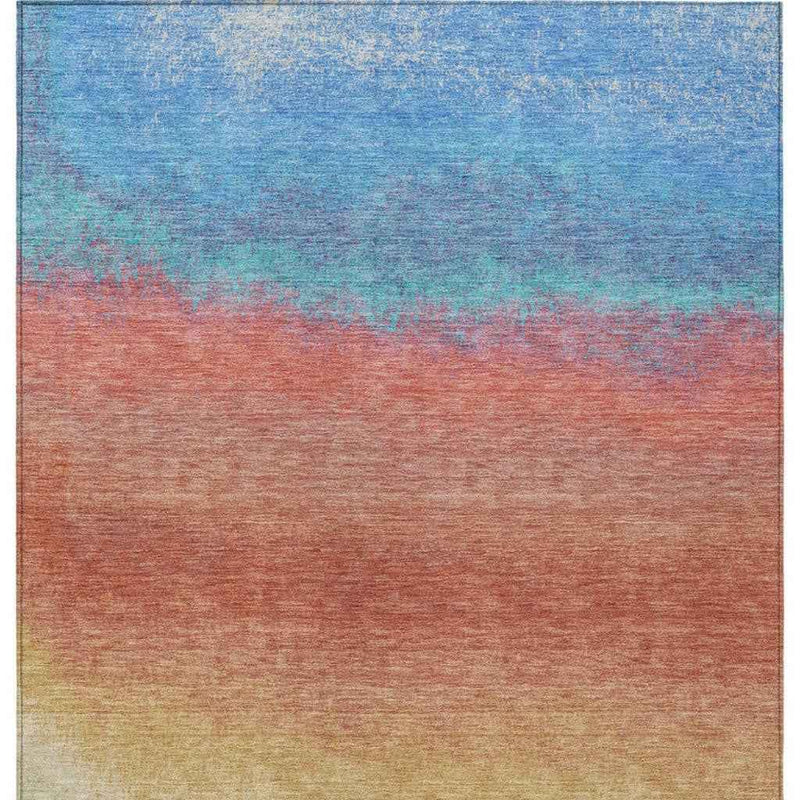 3' X 5' Coral And Blue Ombre Washable Indoor Outdoor Area Rug