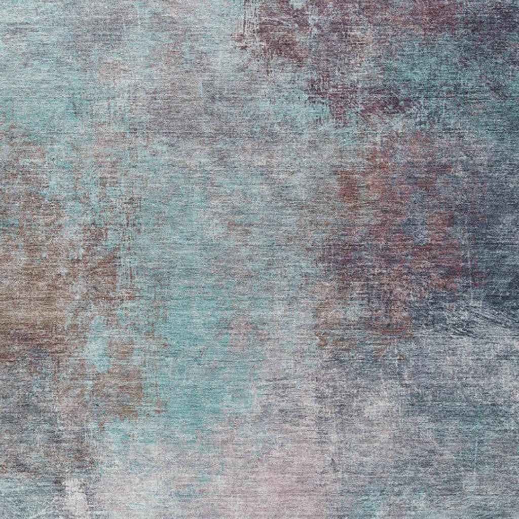 10' X 14' Teal Blue And Blush Abstract Washable Indoor Outdoor Area Rug