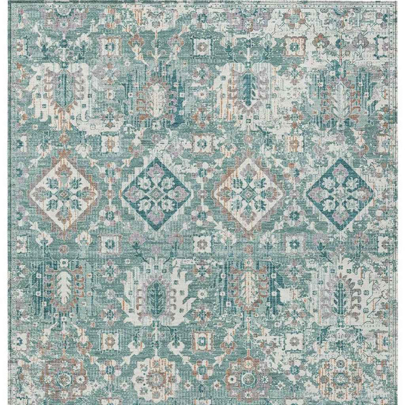 8' X 10' Pale Aqua And Copper Floral Medallion Washable Indoor Outdoor Area Rug
