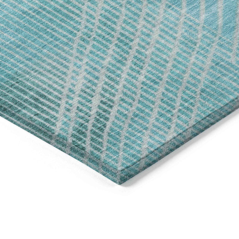 8' X 10' Teal Blue And Beige Geometric Washable Indoor Outdoor Area Rug
