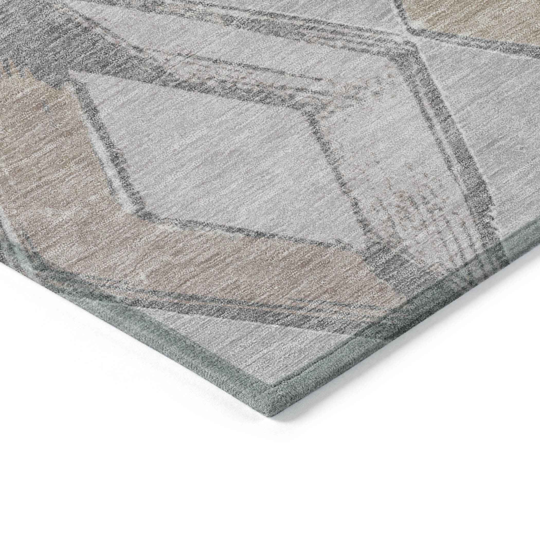 8' Gray Beige And Taupe Round Geometric Washable Indoor Outdoor Area Rug