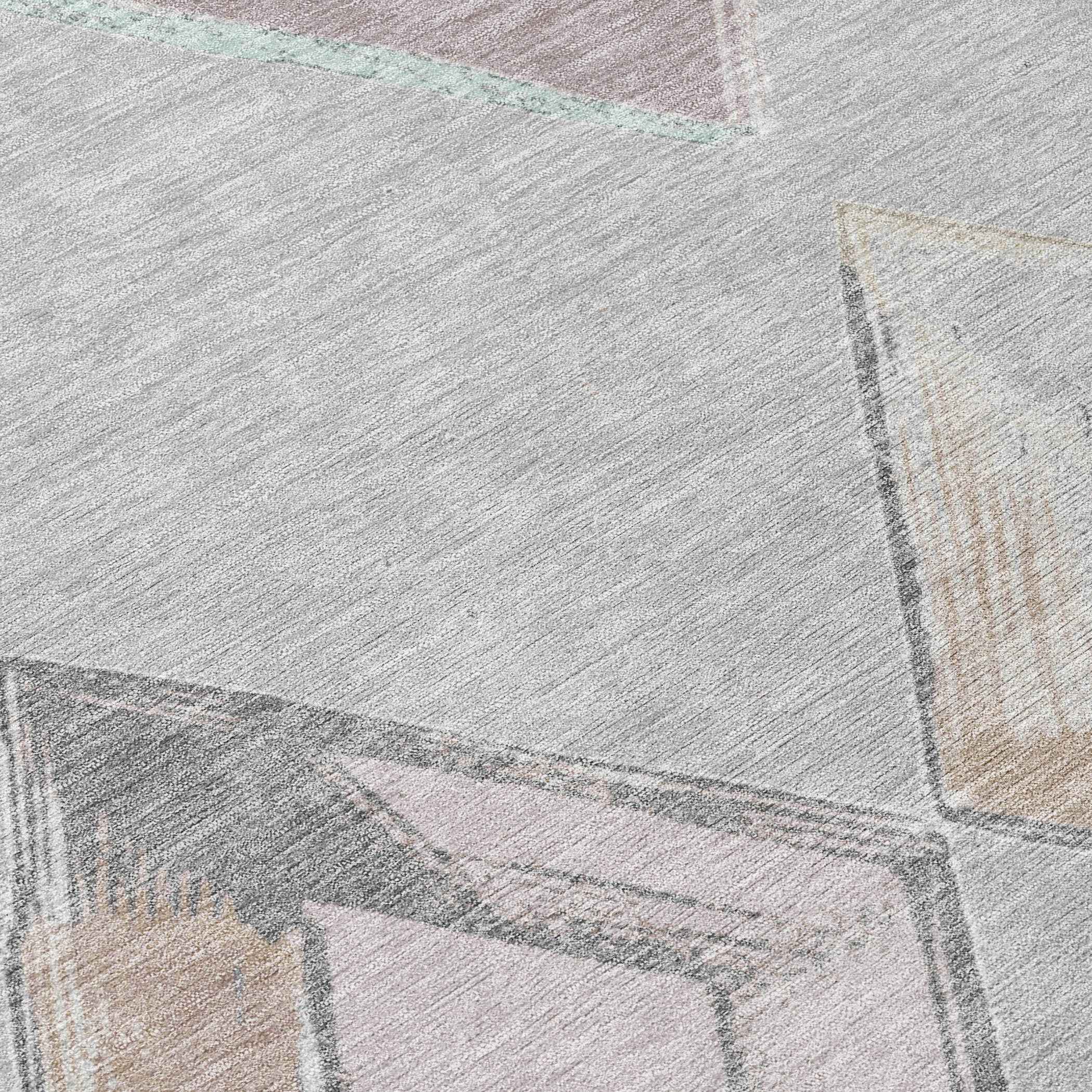 8' Gray Beige And Taupe Round Geometric Washable Indoor Outdoor Area Rug