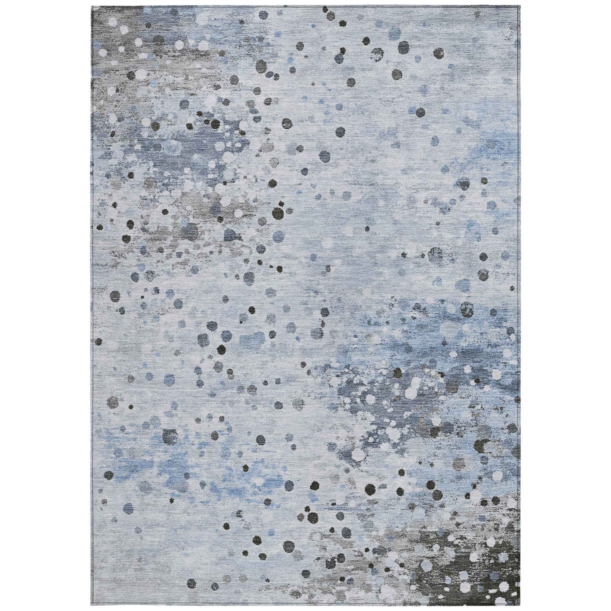 10' X 14' Sky Blue And Gray Abstract Washable Indoor Outdoor Area Rug
