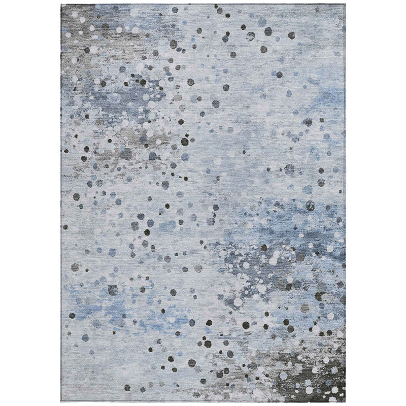 10' X 14' Sky Blue And Gray Abstract Washable Indoor Outdoor Area Rug