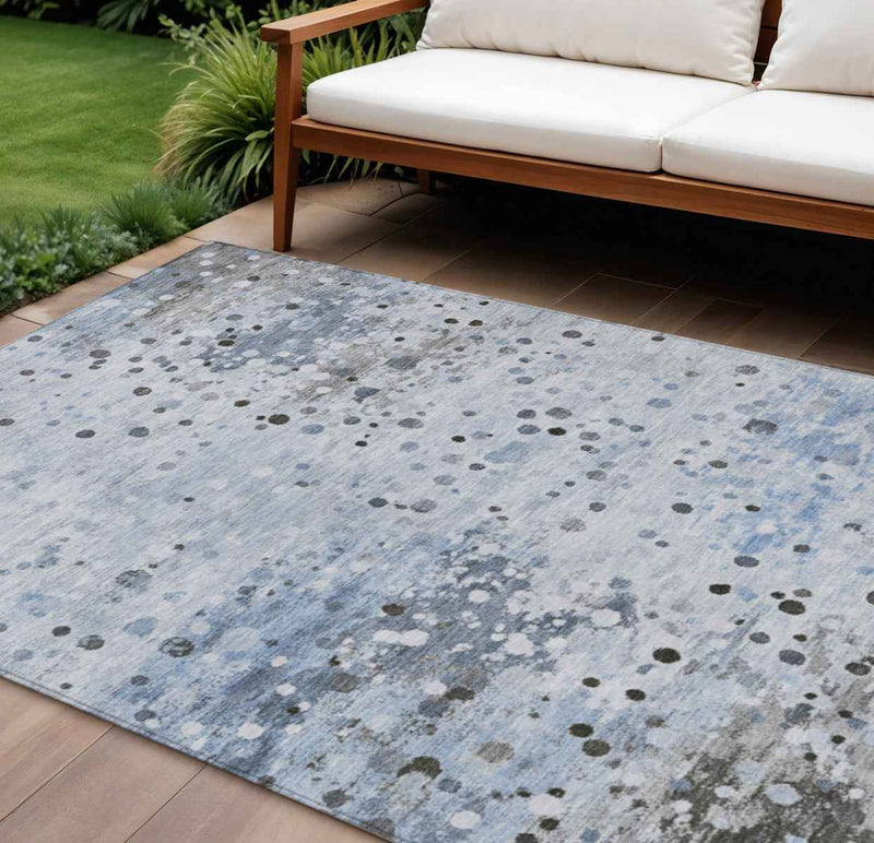 10' X 14' Sky Blue And Gray Abstract Washable Indoor Outdoor Area Rug