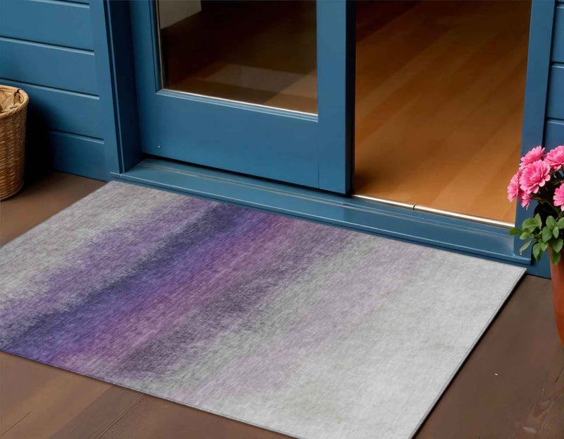 3' X 5' Lavender And Gray Ombre Washable Indoor Outdoor Area Rug