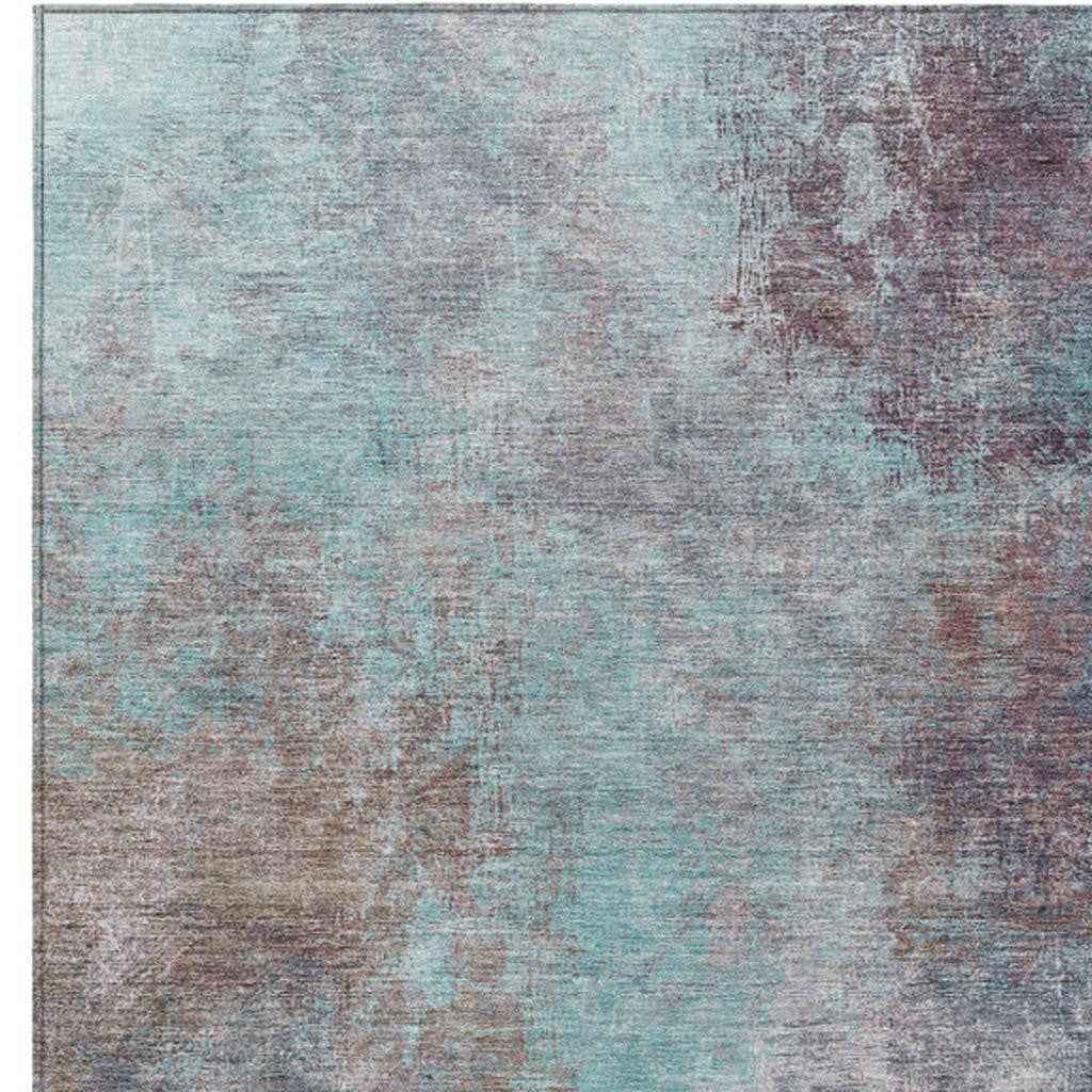 9' X 12' Teal Blue And Blush Abstract Washable Indoor Outdoor Area Rug
